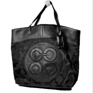 Coach Julia Fabric and Leather Tote Black OP